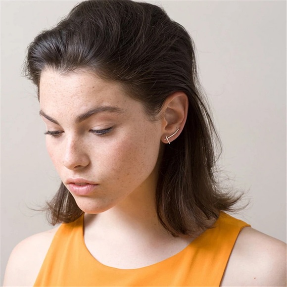 Minimalist Climber Cross Edgy Dainty Faith Religious 925 Silver Light Earring - Picture 2 of 7